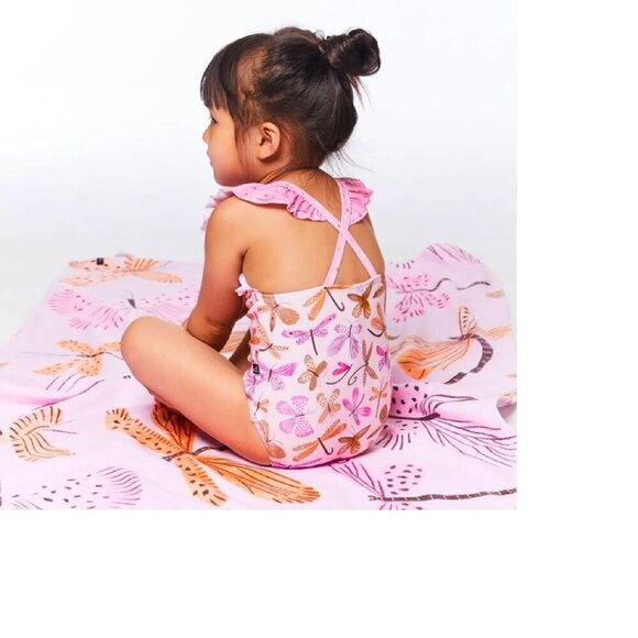 Deux par Deux Printed One Piece Swimsuit Pink Dragonflies Baby Girl 6-12M - Picture 1 of 8